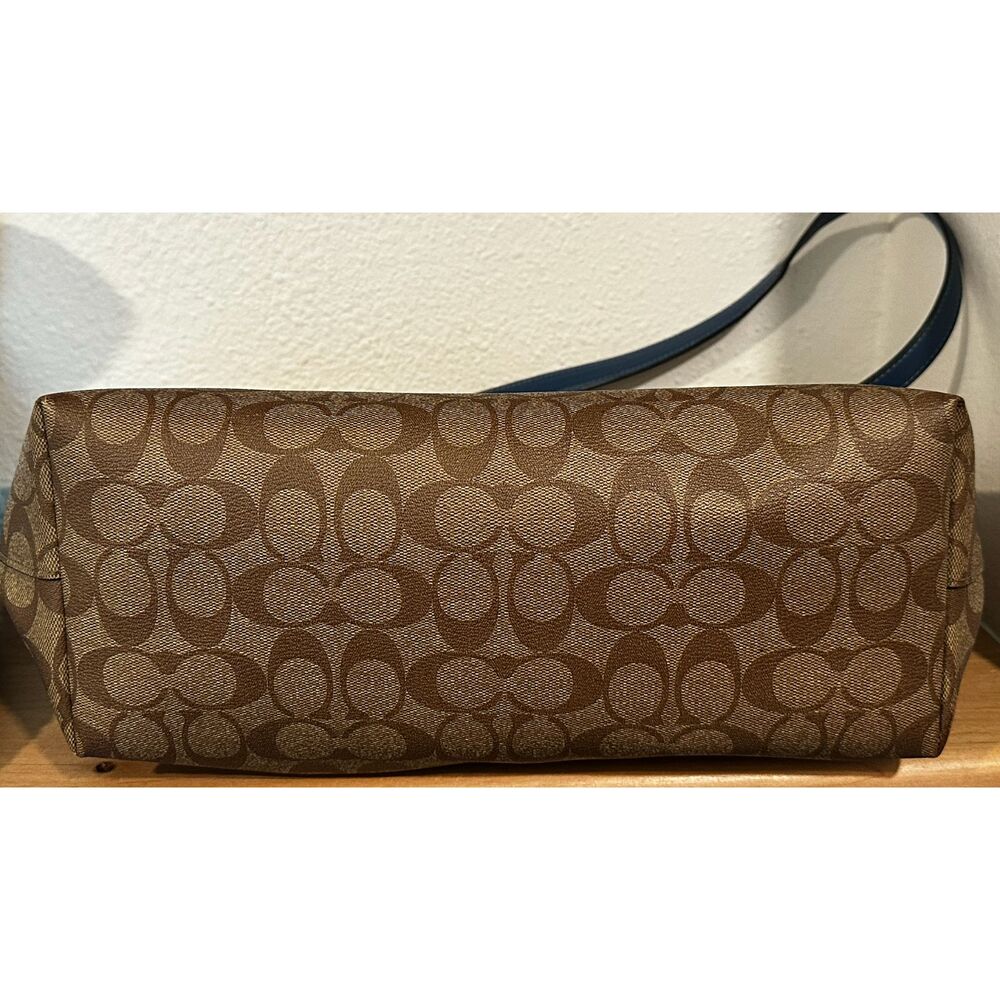 Coach Signature Tote Bag Brown Monogram Blue Trim Tote Bag EUC - Picture 6 of 6